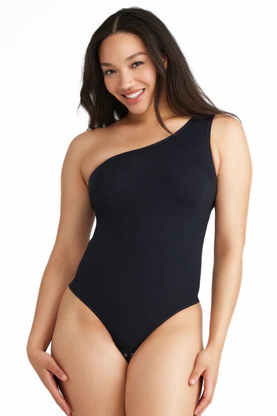 One Shoulder Shaping Thong Bodysuit - Outlast® Seamless - Black Yummie