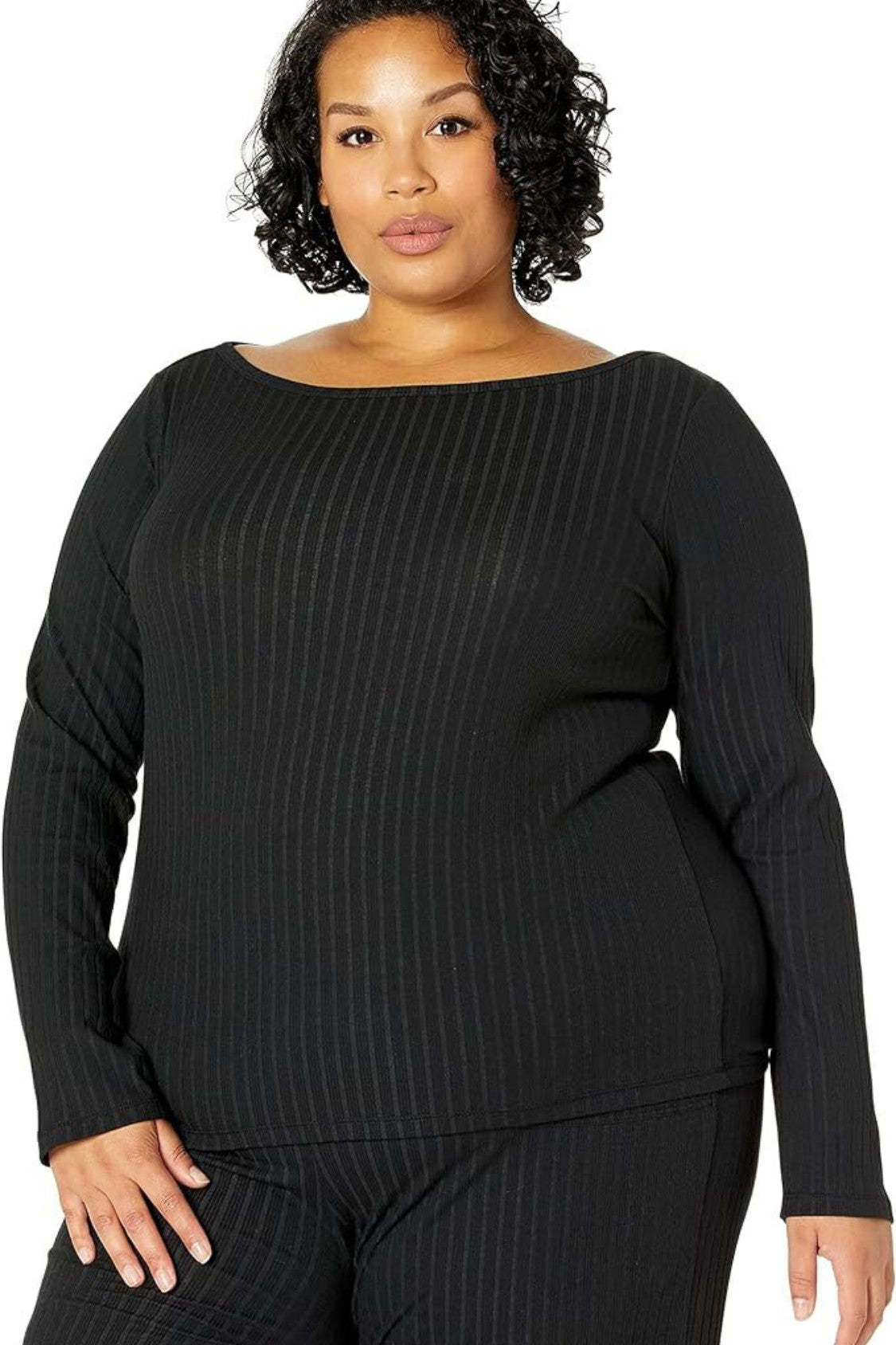 Long Sleeve Lounge Tee - Cotton Rib - Black Yummie