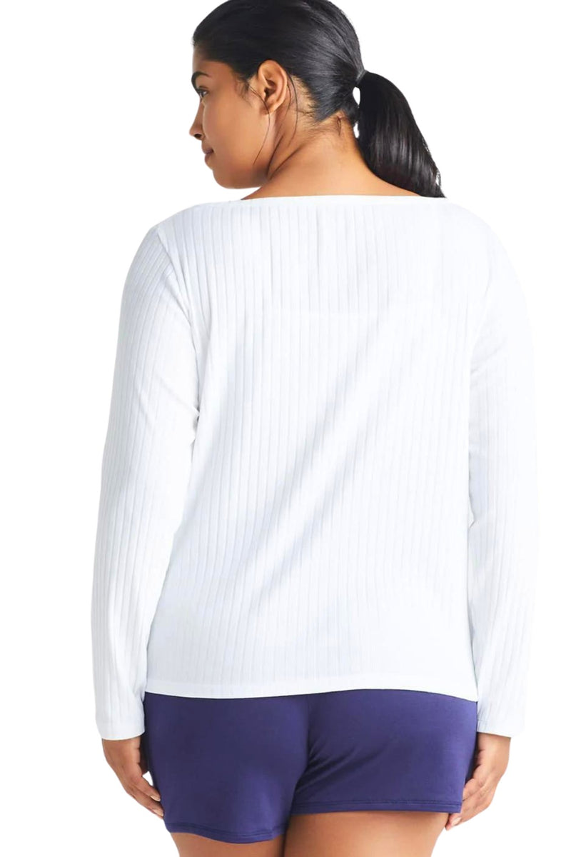 Long Sleeve Lounge Tee - Cotton Rib - White Yummie