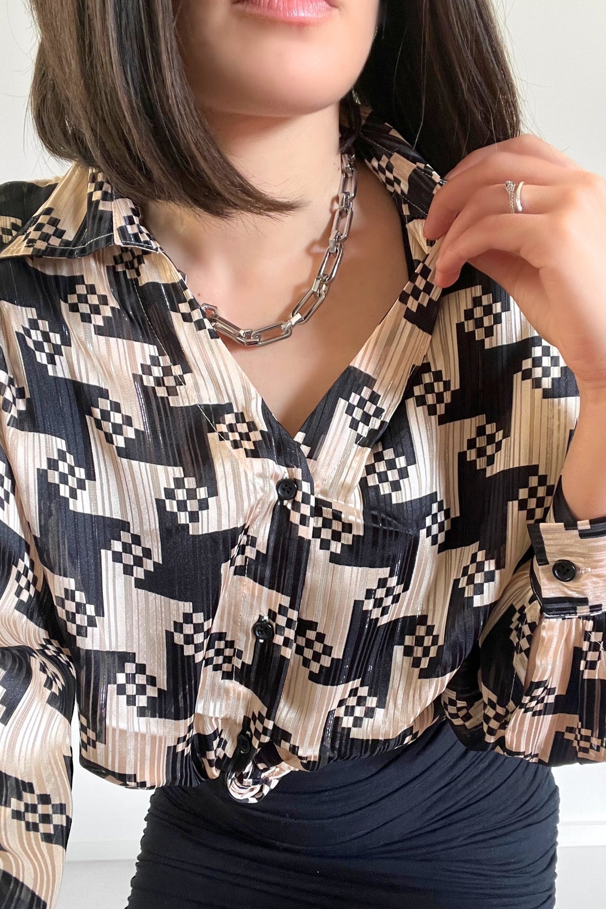 Limited Edition: Jude Oversized Shirt - Champagne & Black Zibi