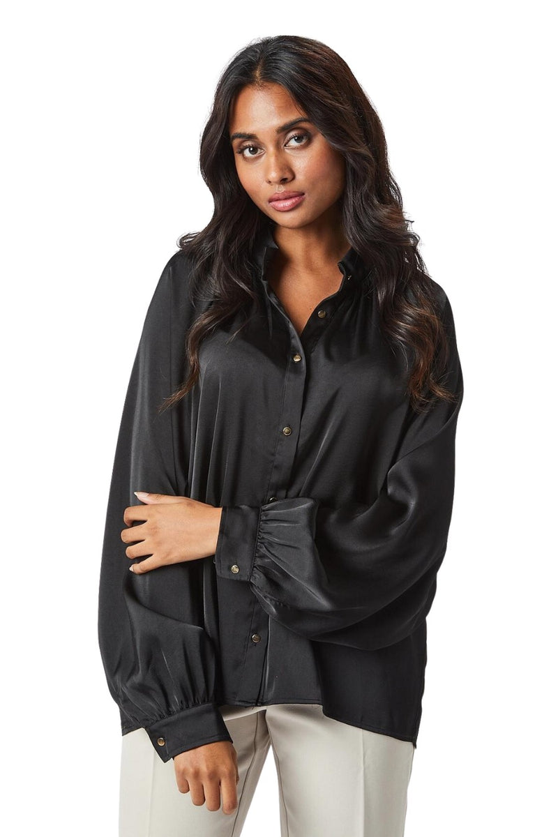 Belle Satin Blouse - Black Zibi