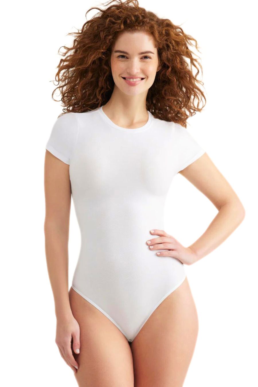 Short Sleeve Shaping Thong Bodysuit - Outlast® Seamless - White Contour Clothing