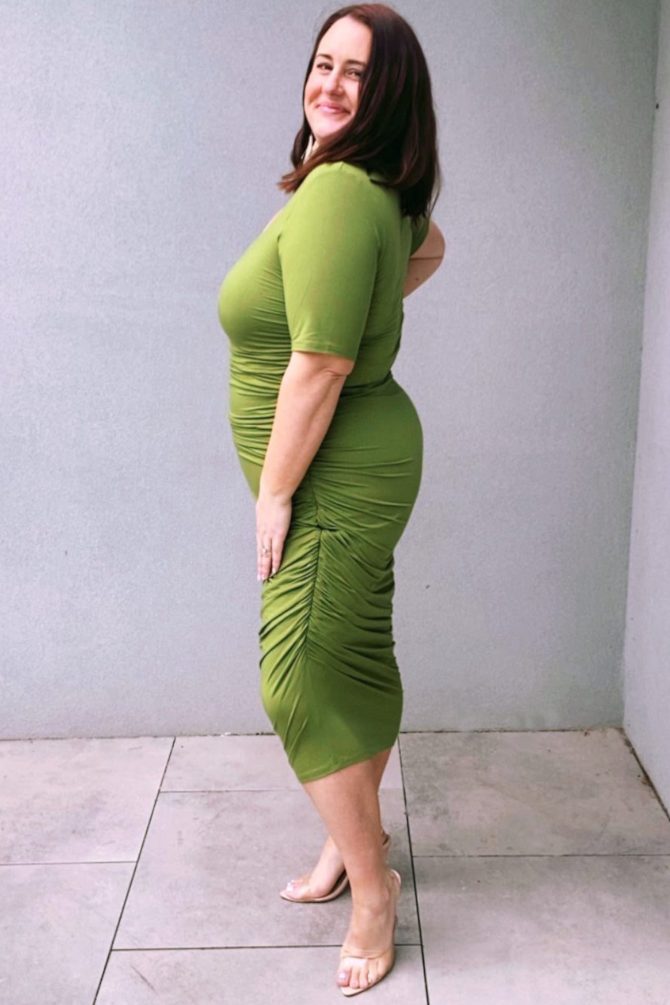 Shapewear Dresses Meet The Embodycon Bamboo Shaping Dress in Olive Contour Clothing